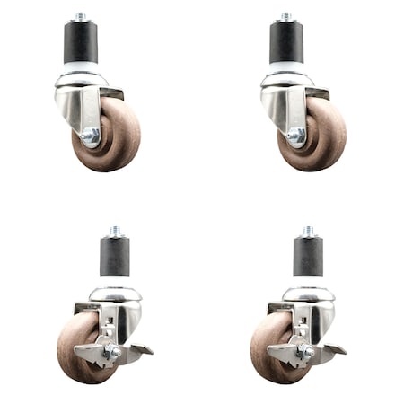 Service Caster 3.5 Inch 316SS High Temp Glass Filled Nylon 1-7/8 Inch Stem Caster Brake, 2PK SS316EX20S3514-GFNSHT-2-TLB-2-178